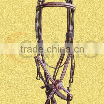 Leather Bridle with fancy stitched with rubber reins