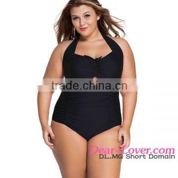 Solid Black Plus Size Monokini sexy crotchless swimwear one piece