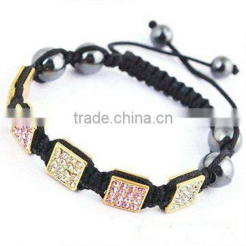 Mix color square pave crystal shamballa bracelet