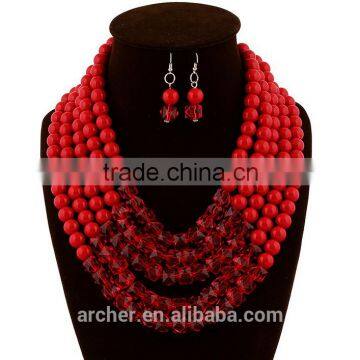 multi layer necklace gold plate simulate plastic glass bead necklace set acrylic bead chain necklace women party jewelry GJ-111