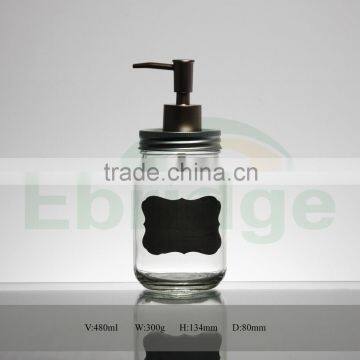 480ml wholesale mason jars with mini blackboard and cap made in china