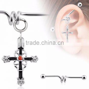 Cross Dangle Charm Industrial Barbell