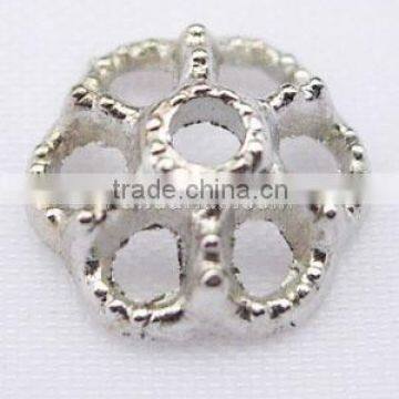 Tibetan Silver Caps, Plated with Platinum, 10mm in diameter, 4mm high, hole: 2mm (WAA124)