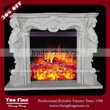 Indoor Decorative Marble Carved Electric Fireplace Mantel