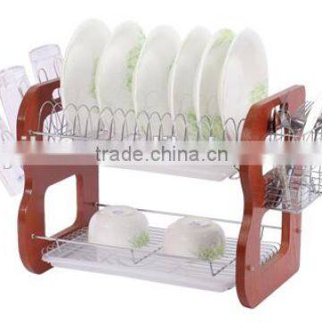 Modern Design 2 Tiers Wooden Panel Metal Dish Holder photo-3