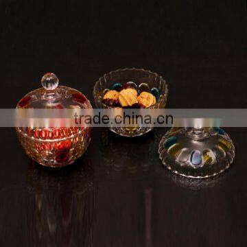 14cm Dia crystal glass candy jar with hand painted colored glass candy bowl with glass lid