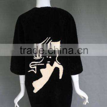 Hot Sale Embroidery Medium Sleeve Women Long Overcoat Shearing Sheep Fur Coat Parka With Real Lamb Fur Supplier's Choice photo-4