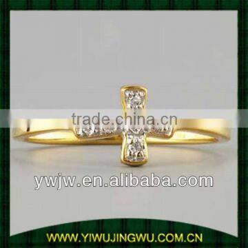 Diamond Stacking Yellow Gold Cross Ring Designs For Girls (JW-G5044)