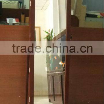 Floor Standing Wooden Furniture Chinese Mirrored Jewelry Cabinet With LED Lights Inside and Wavelike Door Top and Classic Design