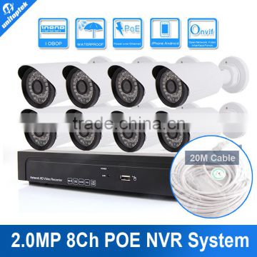 8Pcs 1080P Bullet IP Camera And 8CH POE NVR Recorder 8CH NVR Surveillance System POE