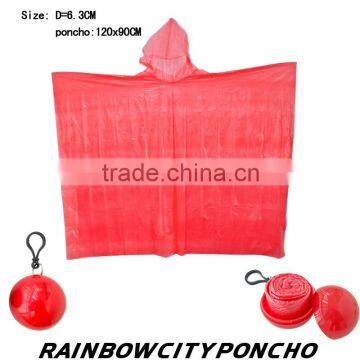 ball shape disposable raincoat poncho with colorful logo and key chain