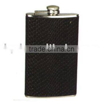 stainless steel over leather wrapped hip flask