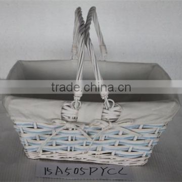 wicker storage basket with movable handles