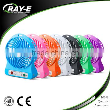 2016 factory price colorful logo customized portable rechargeable desk USB mini fan