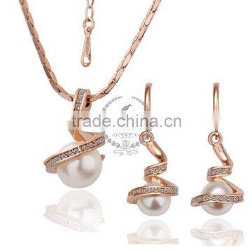 18KRG rose gold plated white pearl pendant charm DIY supplies earrings and necklace jewelry set PS040