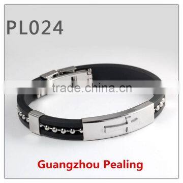 High quality men silicone bracelet wholesale cross shap stainless teel bracelet fashion jewely with cross