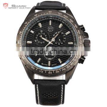 Shark Branded 24 Hours Display Genuine Leather Band Men's Trendy Military Sport Men Watch