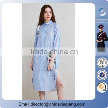 2016 Fashion Ladies Stripes Dress Shirt Printed Dress for Women
