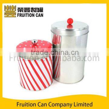 Tall Round Tea, Coffee Tin Can Container with Plastic Knob