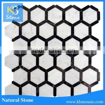 Black And White Marble Hexagon Mosaic Indoor Wall Tile Decorative Stone