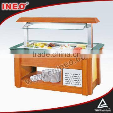 Free Standing Wooden Cool Food Service Counter Buffet Refrigerated Equipment For Salad Or Fruit