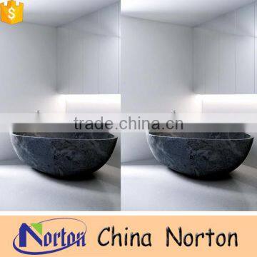 Hand-carved natural black stone freestanding round marble bathtub NTS-BA041L