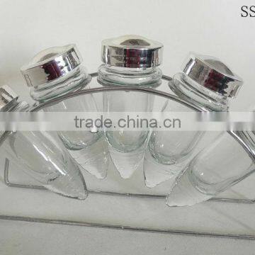 5pcs/set clear bullet shape glass spice bottle with rack