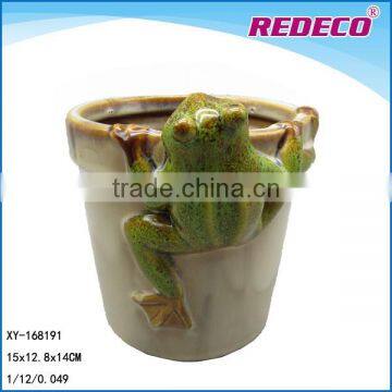 Cheap small ceramic flower pots with frog statue