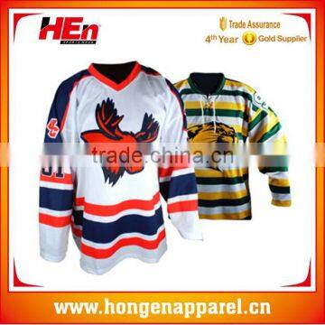 Hongen apparel Sublimated Ice hockey tops and shorts free design custom hockey jerseys/shirts/socks 100% polyester ice hockey