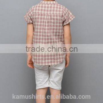 Aliabba Wholesale Fashion Boy Shirts Band Collar Short Sleeve Checks Shirts for Children photo-5