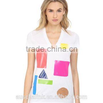 high quality women short sleeve V neck wholesale t shirts for sale