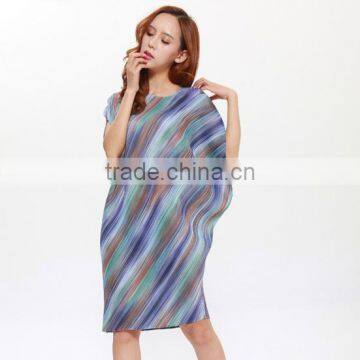 Bright color stripe folding batwing sleeve women dresses