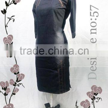 Mirror Work Kurti / Denim Kurti / Latest Long Kurti Designs / Wholesale Kurti / Hand Work Kurti photo-4