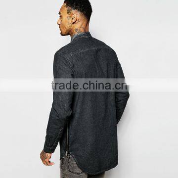 Zip Detail Shirt In Heavy Wash Shirt Men Long Sleeve Shirt photo-2