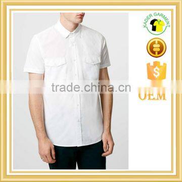 White Double Pocket Poplin Short Sleeve Casual Shirt