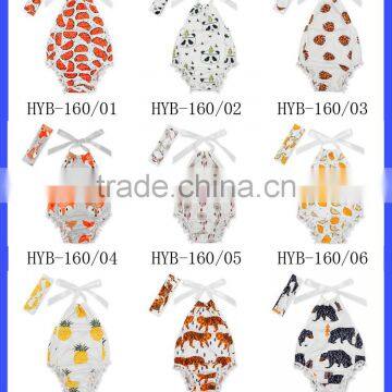 High Quality Kids St. Patricks Day Item Clover Printed Halter Design Newborn Baby Hairboll Romper photo-4