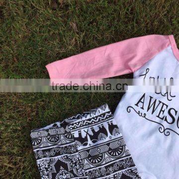 Full Stock Aztec Otufits Children Set "Awesome" Long Sleeves Kids Clothing Pants Boutique Girls Clothes With Headband Sets photo-3