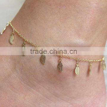 Simple Foot Jewelry Tassel Leaf Ankle Bracelet Gold Chain Women Anklets