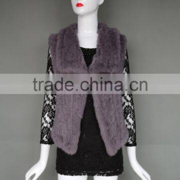 2016 Customized Size Rabbit Fur Vest / Handmade Knit Fur Vest With Big Collar