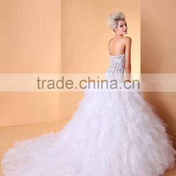 A-line Wedding Dress Open Back Floor-length Strapless Lace Tulle With Lace Bridal Gown P001 photo-5