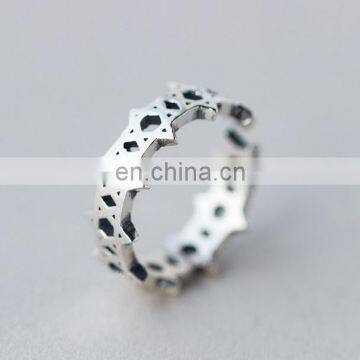 Latest Design Open Multi Hexagram Vintage Black Chunky Ring in Vintage Silver