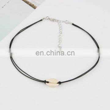 Fashion Chocker Necklaces Black Korea Wax Rope Choker Necklace With Shell photo-2