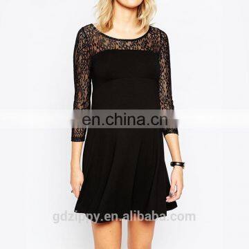 Midi Sleeve Lace See Though Detail Black Sexy Lace Maternity Dress photo-2