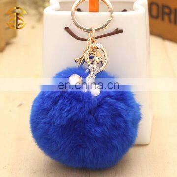 Sweet Cute Fur Keyring With Diamonds Decoration Rabbit Fur Ball Key Chain