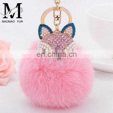 2015 New Style Rabbit Fur Ball Keychains For Bag Car Home Decoration Pom Pom Fur Keychain