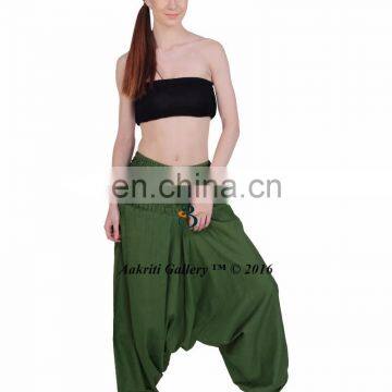 Wholesale Cotton Jumpsuit Hippie Aladdin Green Solid Yoga Harem Pant New