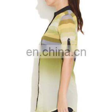 Fashion New Women Clothes Tops Loose Perspective Sexy Sheer Chiffon Collar Neck Strip Print Style Shirts For Women photo-2