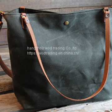 large waxed canvas tote bag with long shoulder