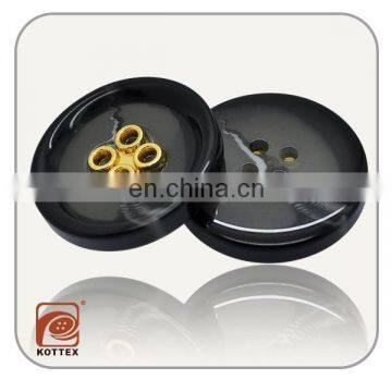 Fancy ECO Friendly Fashion Barrel Black Transparent Horn Resin Button Has Gold Eyelets, Shirt/ Coat Button