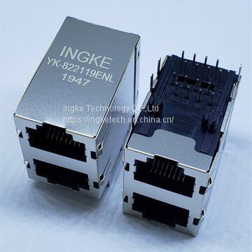 INGKE YK-822119ENL Direct Substitute TE 5569381-1 Through Hole 2 Port Ethernet 8P8C Connector RJ45